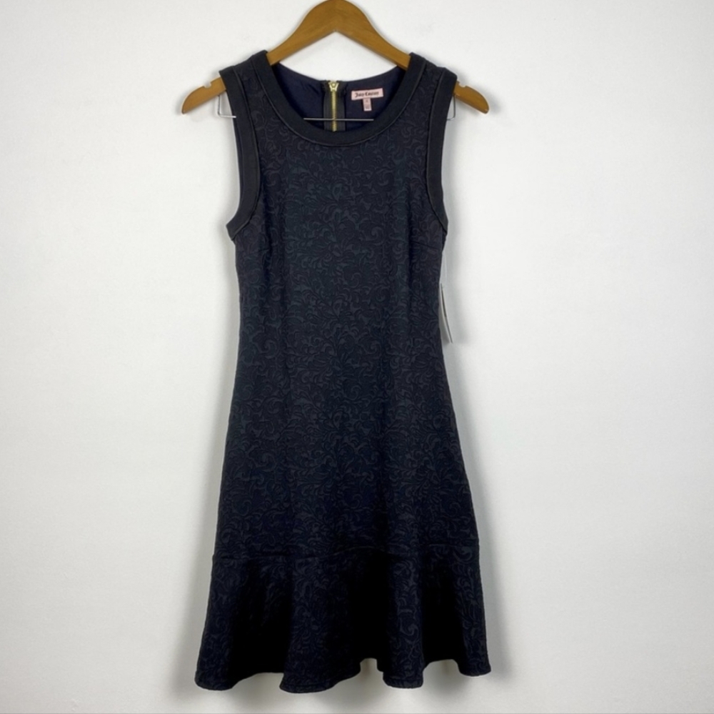 NWT Juicy Couture jcord Ottoman Sleeveless Floral Pitch Black Dress